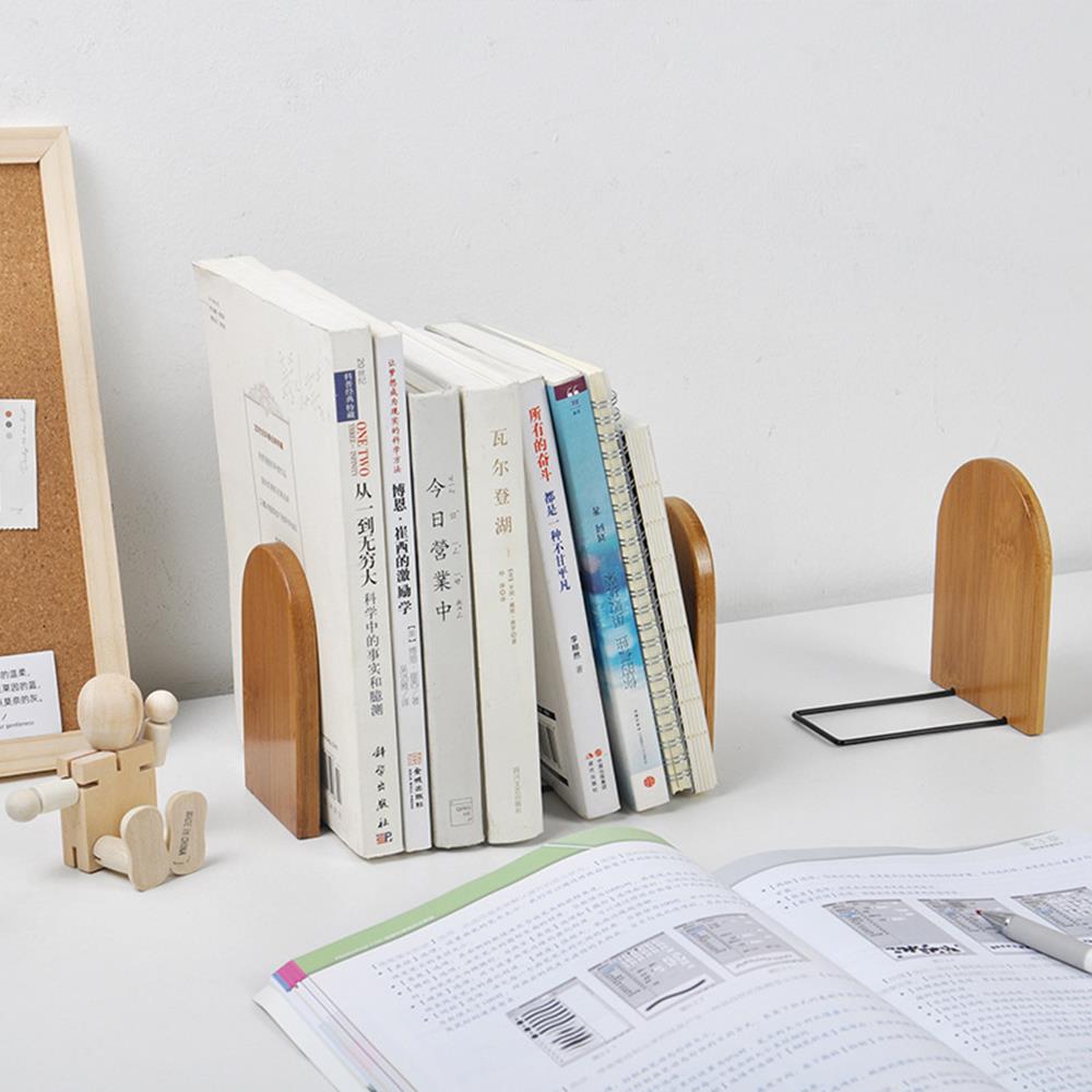 1Pc Nature Bamboo Bookends Wood Book Ends Magazine Holder Shelf Bookrack Office Desktop Organizer Book Stand Stationery
