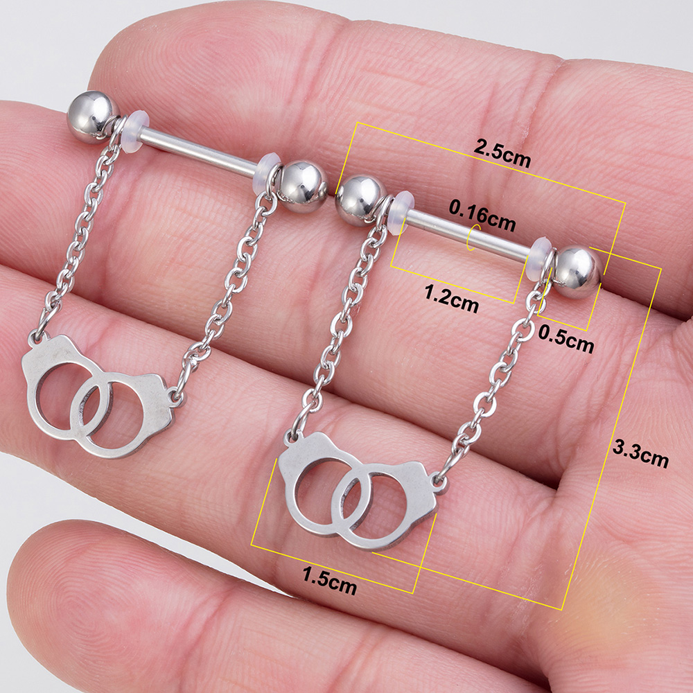 2 Stuks Gothic Sexy Piercings Tepel Ringen Barbell 316L Stalen Handboeien Ster Voeten Bloem Chain Dangle Tepel Sieraden Voor Vrouwen 14G: NP11038-3