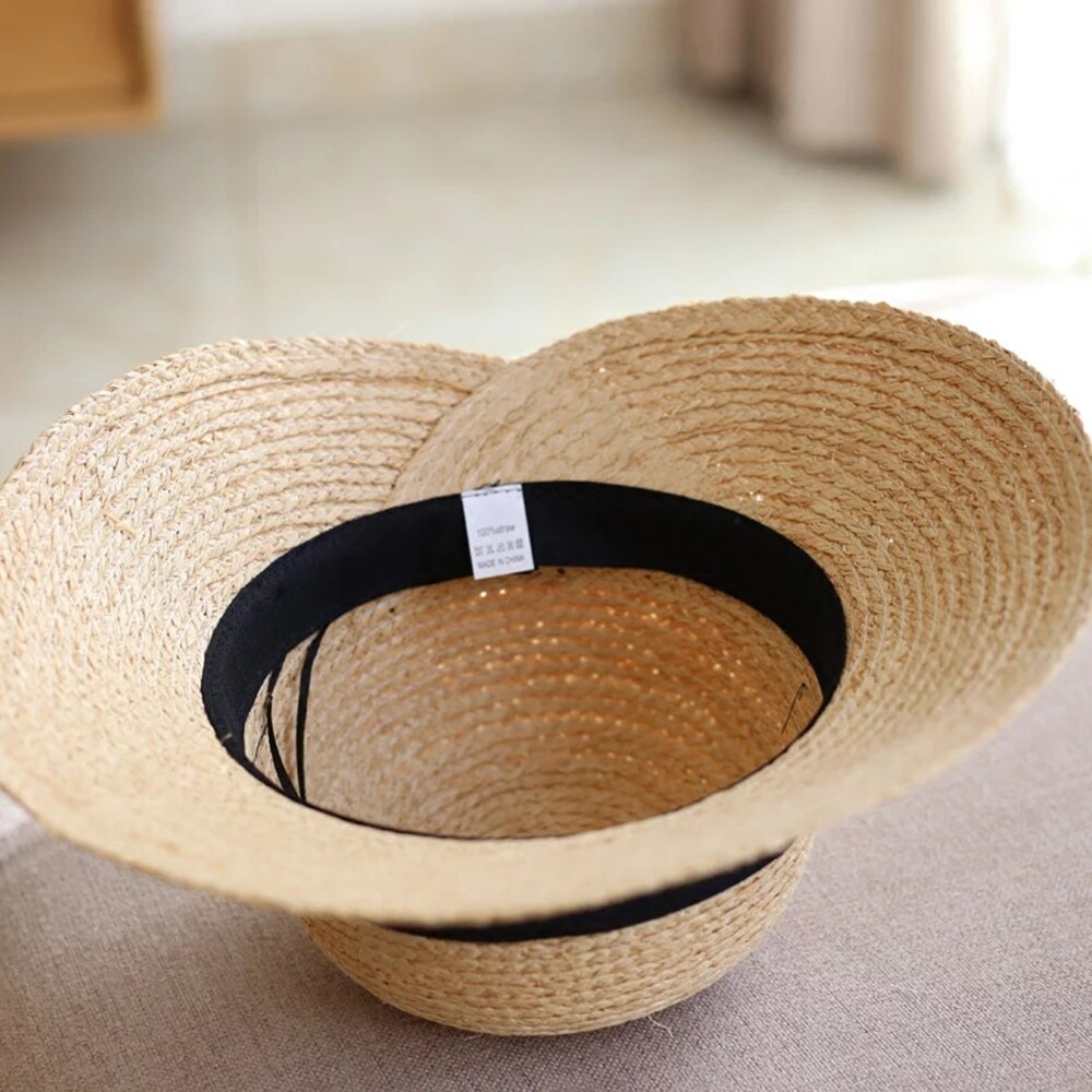 Women Sun hat Ribbon bow Raffia Grass Straw folding wide Brim Bucket Hat For Lady Beach hat Dome Bucket cap
