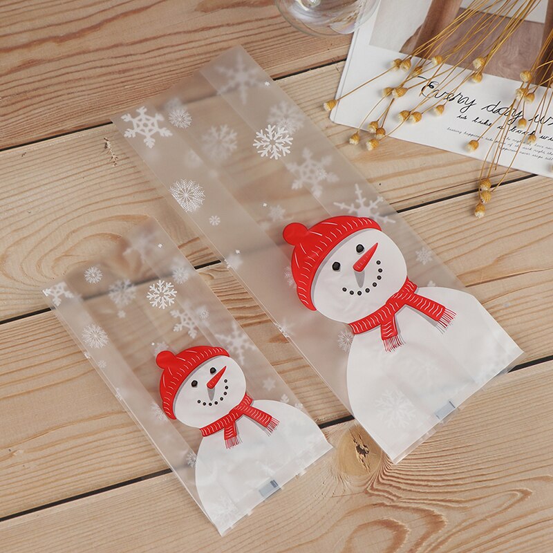 50 pièces sac en plastique Transparent sac de noël bonhomme de neige père noël Cellophane Cookie Fudge bonbons Cookie sac givré pochette boîte