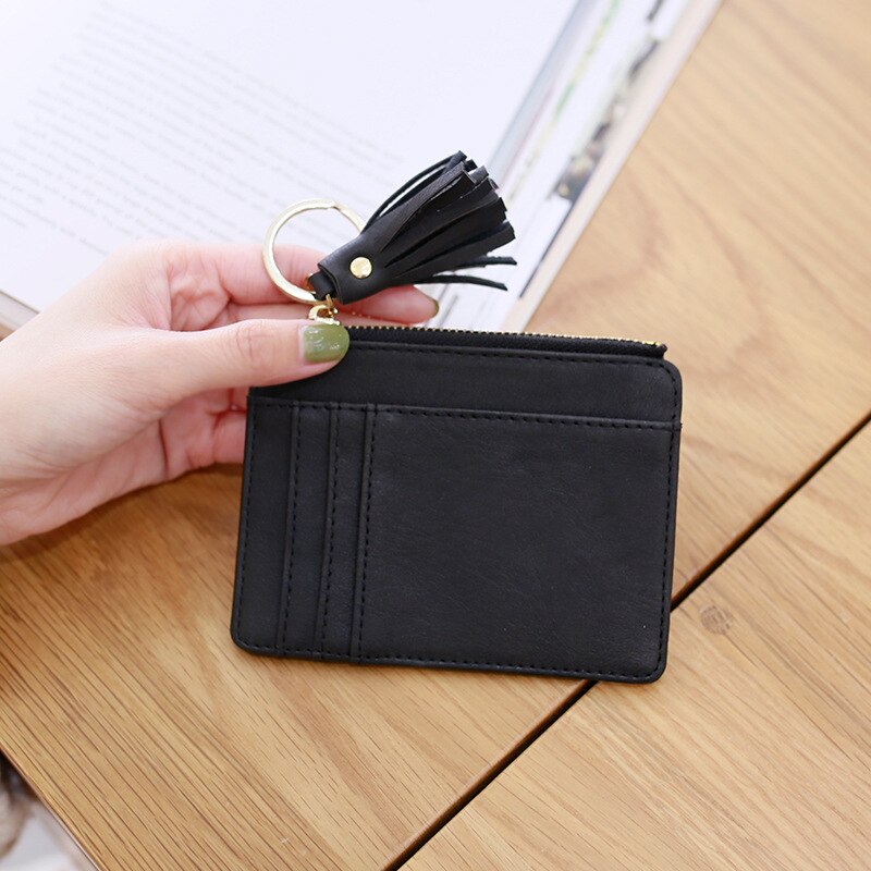 Matt Lederen Mini Kwastje Vrouwen Kaarthouder Leuke Credit ID Card Houders Zipper Wallet Case Change Portemonnee Sleutelhanger Nubuck