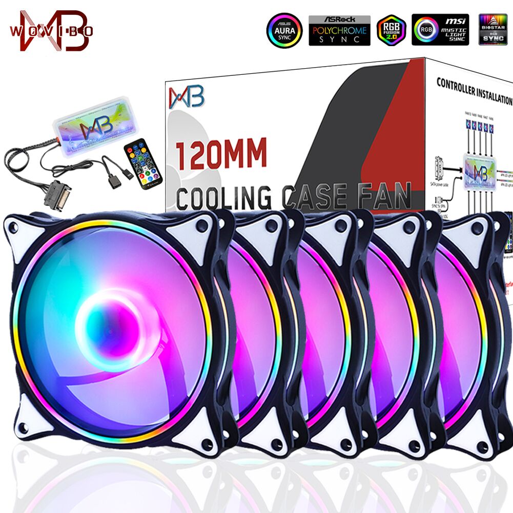 WOVIBO-Ventilador ARGB SYNC RGB de 120mm, Ventilador de refrigeración arcoíris, carcasa de ordenador, chasis, 5V, ajuste silencioso, 12cm Aura