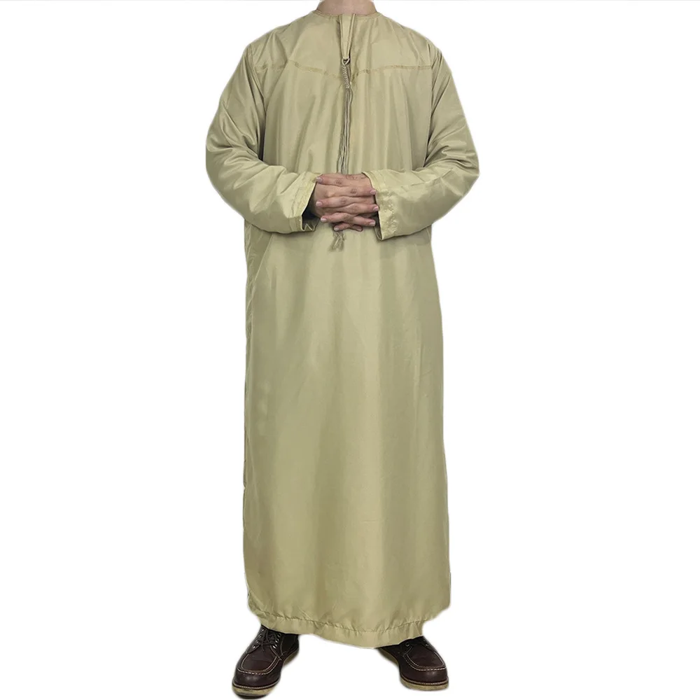 Túnica árabe para hombre, Color sólido, Jubba Thobe de con bolsillo, cuello redondo, Abaya larga, hombre islámico, Djellaba, caftán marroquí