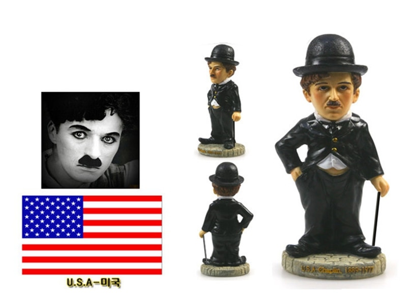 Handgeschilderde Chaplin Amerika Resin Ambachten Wereld Celebrity Standbeeld Toerisme Souvenir Collectie Thuis Decortion