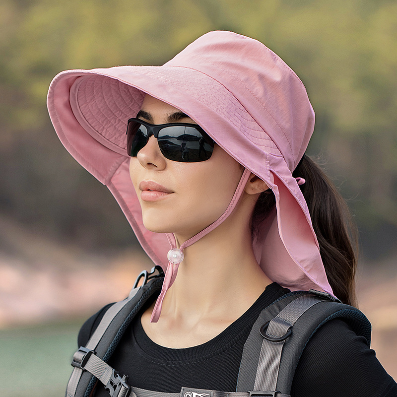 Verão Cor Sólida Bow Tie Bucket Hat para As Mulheres Xaile Integrado Sun Hat Outdoor Anti-UV Pesca Hat Senhoras Praia Caminhadas Hat: Rosa