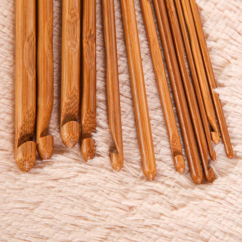 12 Uds. Ganchillo de ganchos de tejido de punto con mango de bambú, artesanía de hilo, agujas de tejer, ganchos para tejer, herramientas, accesorios