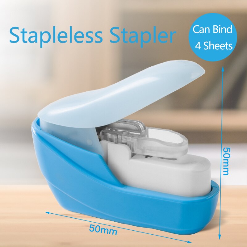 Machine Handheld Nietje Kleur Stapleless Papier Nietje Machine Veiligheid Mini Nietmachine Zonder Nietjes 4 Vel Capaciteit Diy Binding