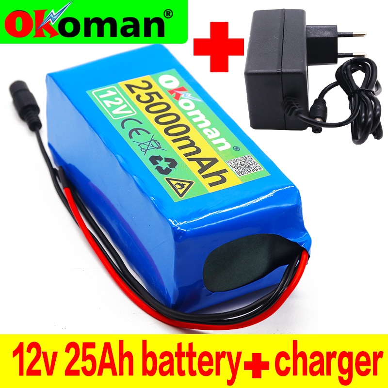 original 18650 12V Battery pack Large capacity 12v 25ah 18650 lithium battery protection board 12v 25000mAh capacity+Charger