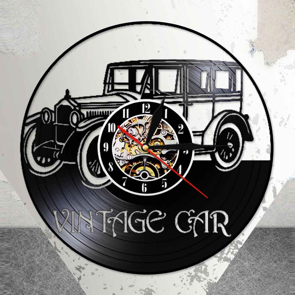 Klasyczny samochód płyta winylowa czas kwarcowy 3D dekoracja na ścianę zegar silnika samochodowego 12 cal czarny wiszący zegarek z podświetleniem doprowadziło