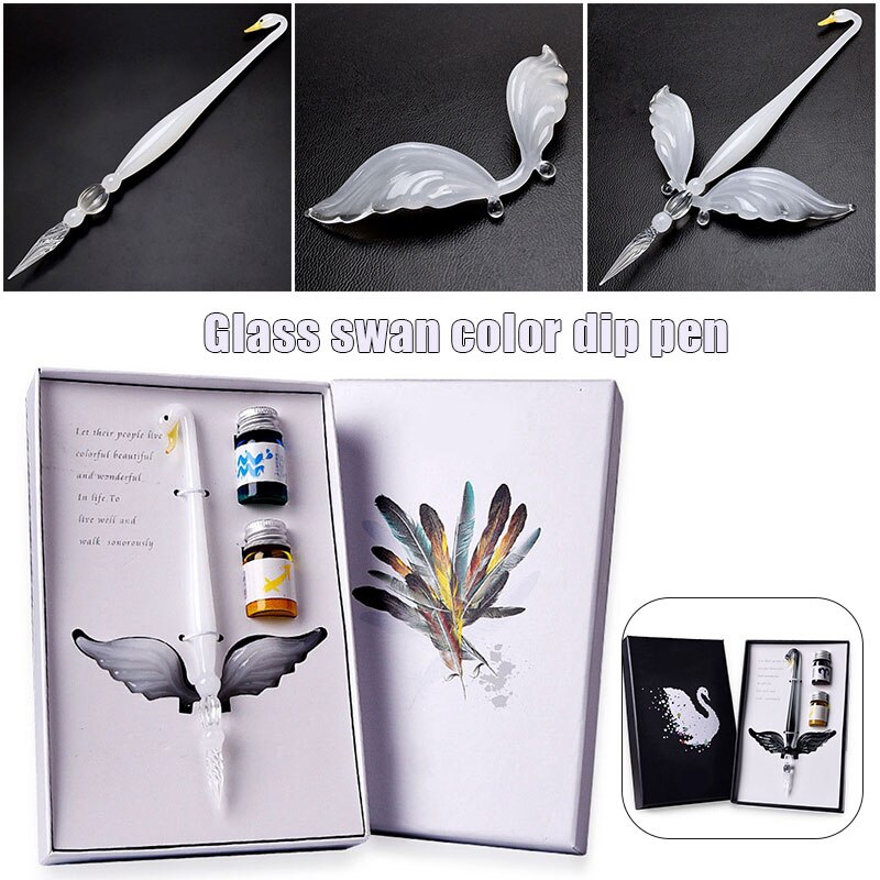 4 Pcs Crystal Glass Pen Set with Pen Holder 2 Ink Dip Pen for Signature Art Writing Drawing JR Deals