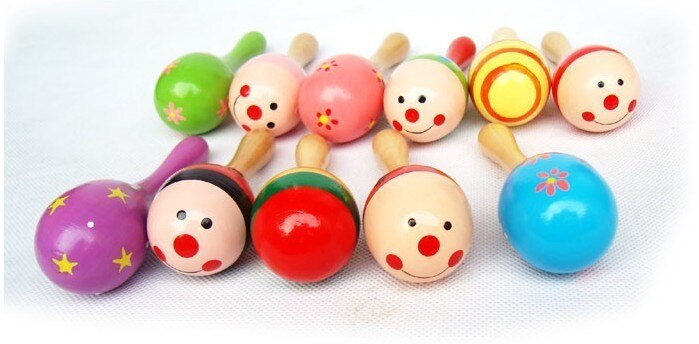 Wooden Small Sand Hammer W172 Practice Catch Hold Cartoon Maracas Bell 0-3 Year Baby Toys