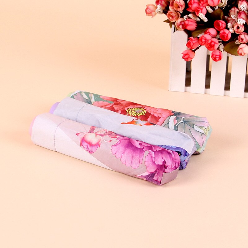 Ladies'sunshine Flower Umbrella Parasol Adult Black Coating UV Protection Sun Rain Umbrellas 3 Folding Girl