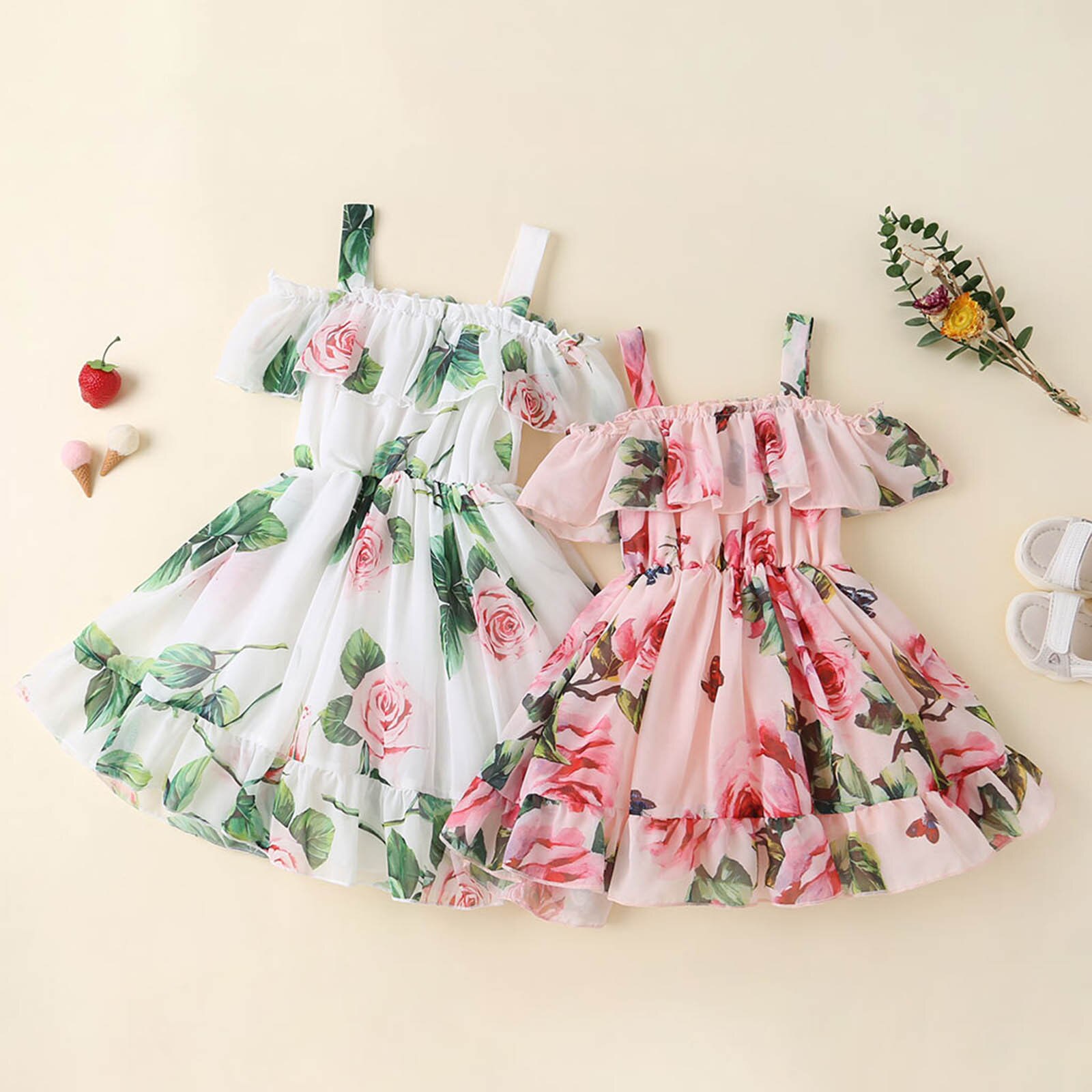 Toddler Kids Baby Girls Floral Print Casual Ruffle Slip Dress Party Princess платье для девочки Summer Baby Girl Dress ropa bebe