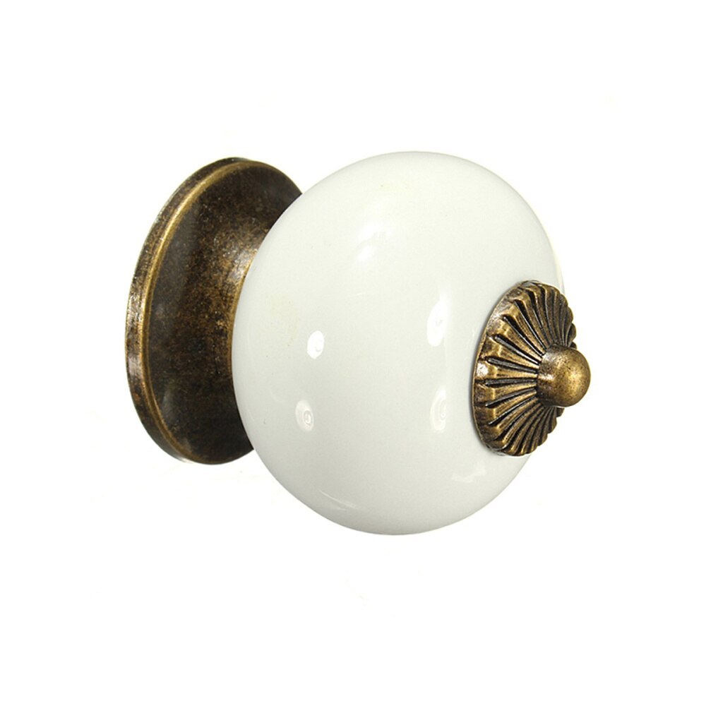 5pcs Round Ceramic Kitchen Cupboard Cabinet Drawer Door Knobs Handles (White)