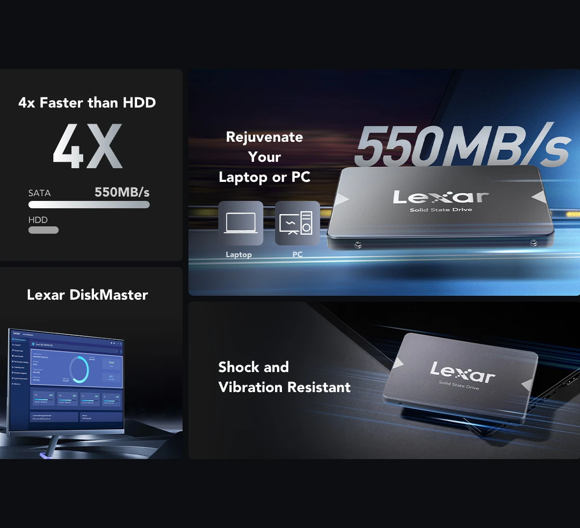 Lexar NS100 SATA III SSD Internal Solid State Disk Hard Drive Read up to 520MB/s 2.5 Inche 128GB 256GB 512GB 1TB 2TB for PC