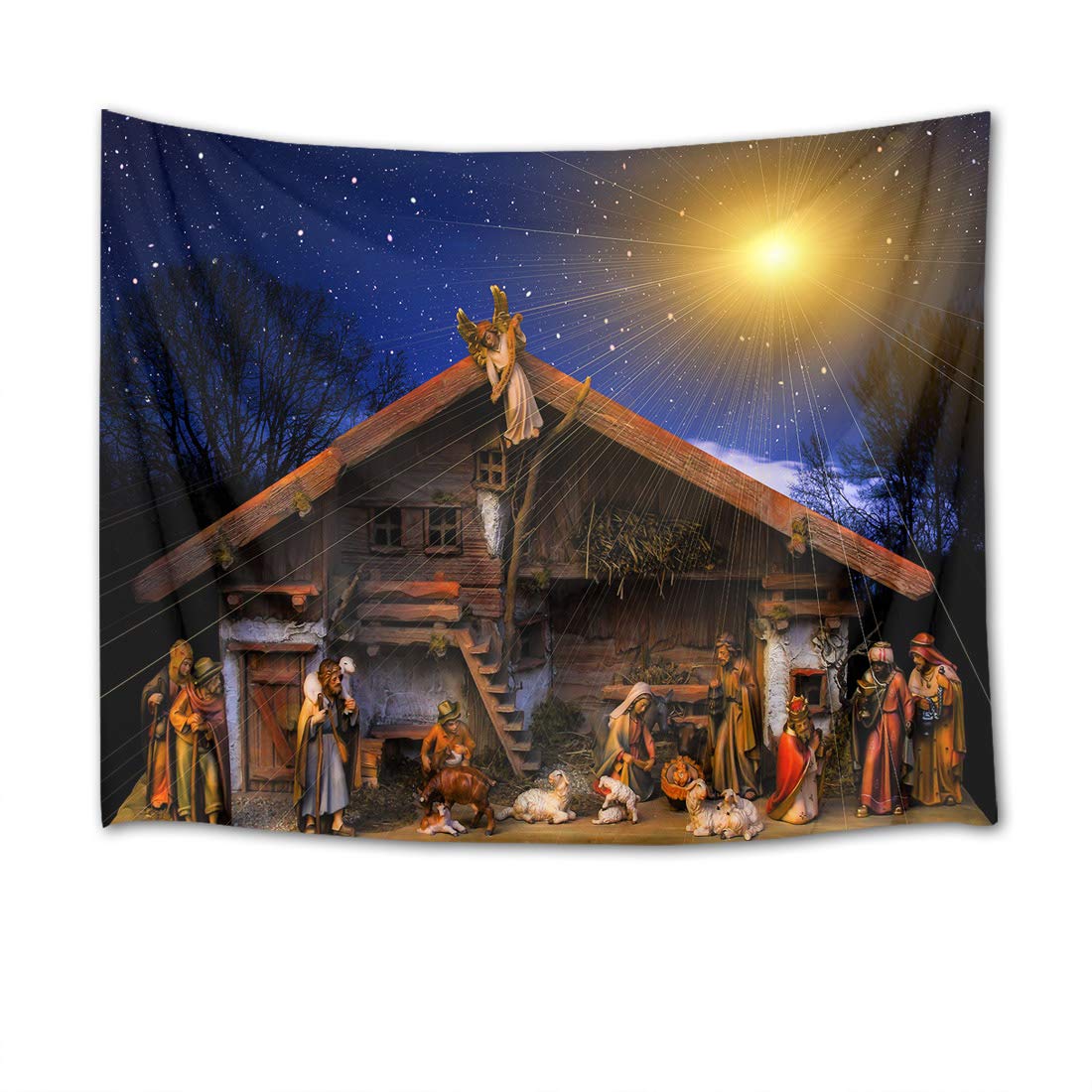 Christmas Starry Sky Tapestry Jesus Nativity Manger Scene Wall Blankets