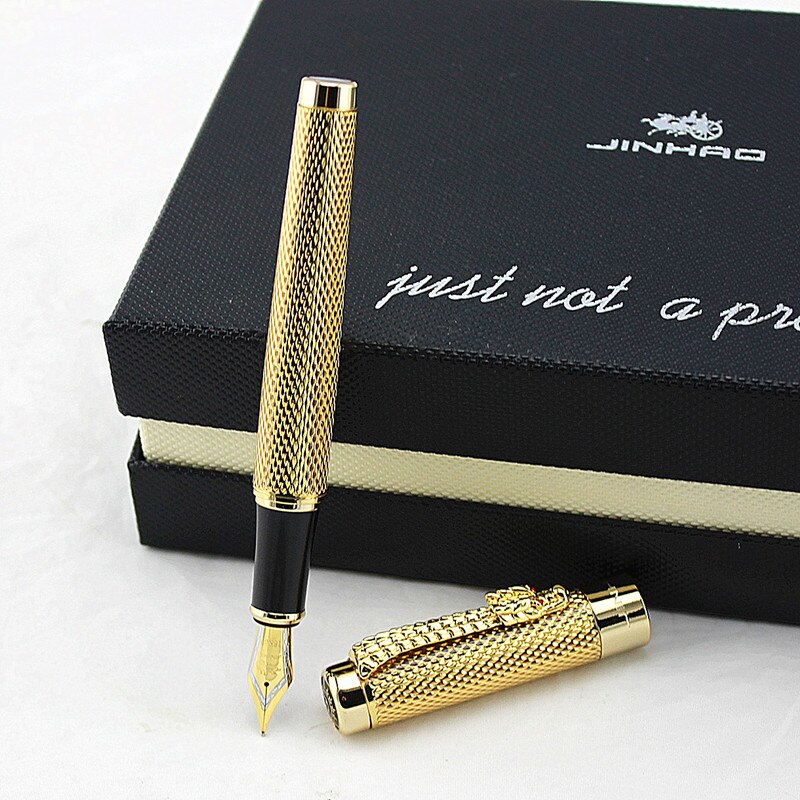 JINHAO-plumas estilográficas de lujo, plumas cuadradas doradas brillantes de dragón, línea de barril, punta mediana, nuevas