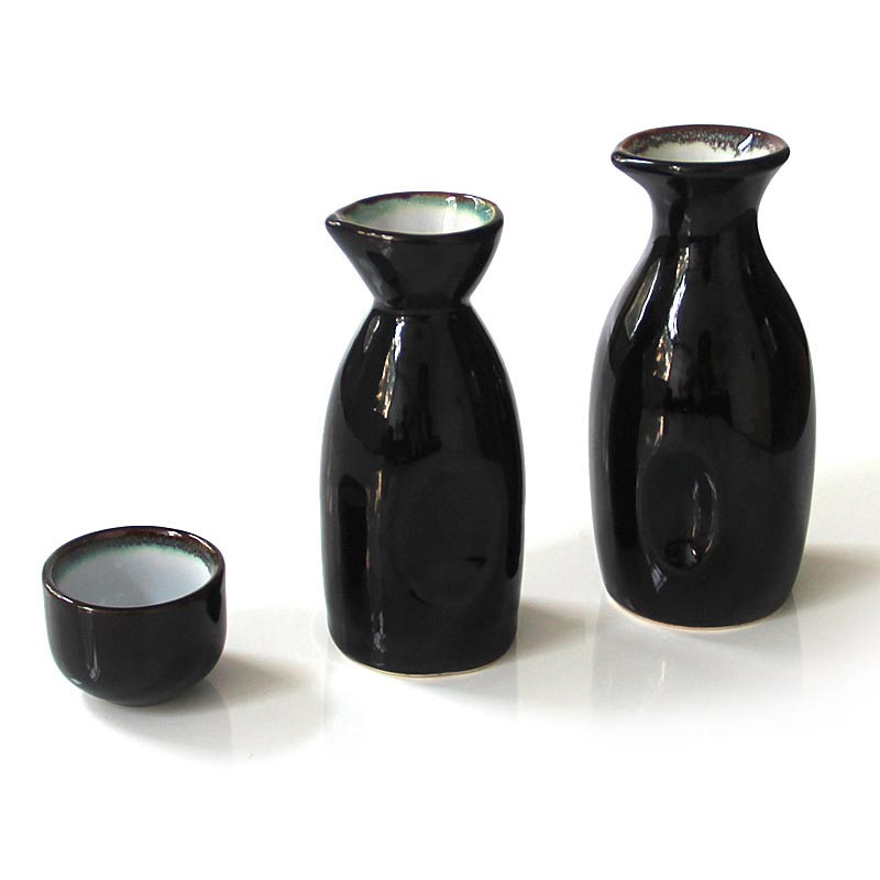 Japanese Porcelain Sake Cup Wine Cups Sushi Restaurant Tableware Black Wine Pot Coffee Mug Ceramic Glazed Teacup Set