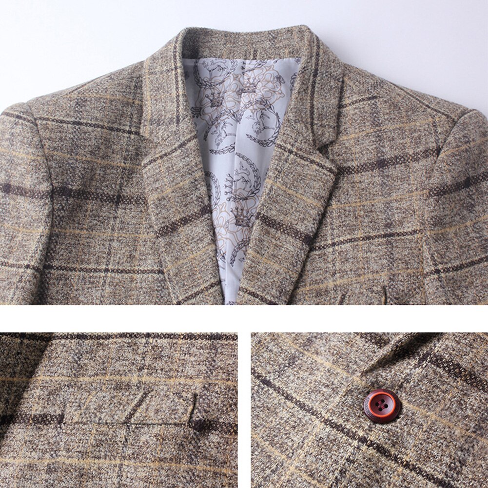 Salg! herre plaid revers slim fit blazer jakke frakke business jakke med én knap herre blazer bryllup dimission jakkesæt