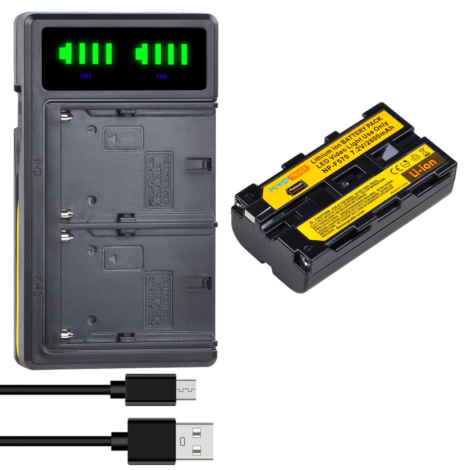 2800 mah np -f550 np-f570 batteri lcd usb Dobbel lader til yongnuo viltrox ledet videolampe  yn300 ii yn300 iii  yn600 luft: 1 batteri og lader