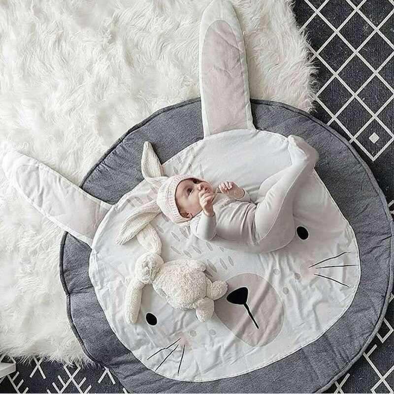 Play Mat Cartoon Animal Baby Mat Newborn Infant Crawling Blanket Cotton Round Floor Carpet Rugs Mat for Kids Room Nursery Decor: Rabbit