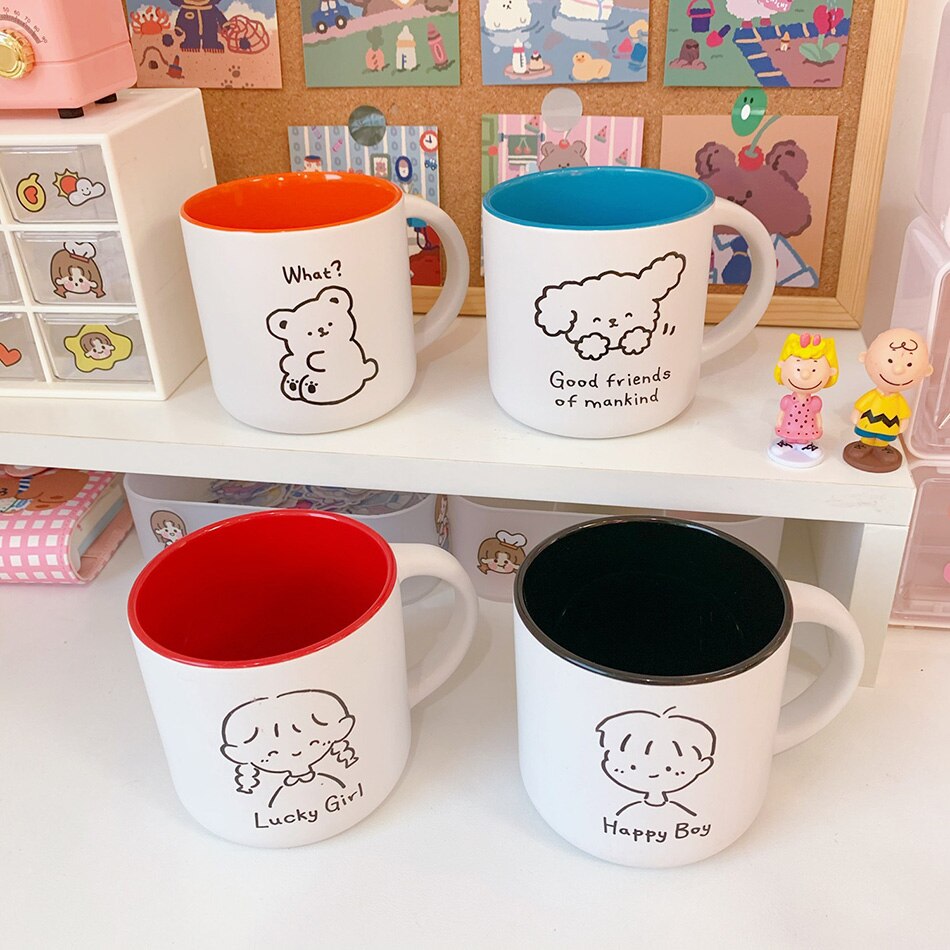 300Ml Koreaanse Creatieve Koffie Mok Keramische Thee Cup Leuke Mini Paar Huishoudelijke Kantoor Drinkwater Kopjes Melk Ontbijt Mokken