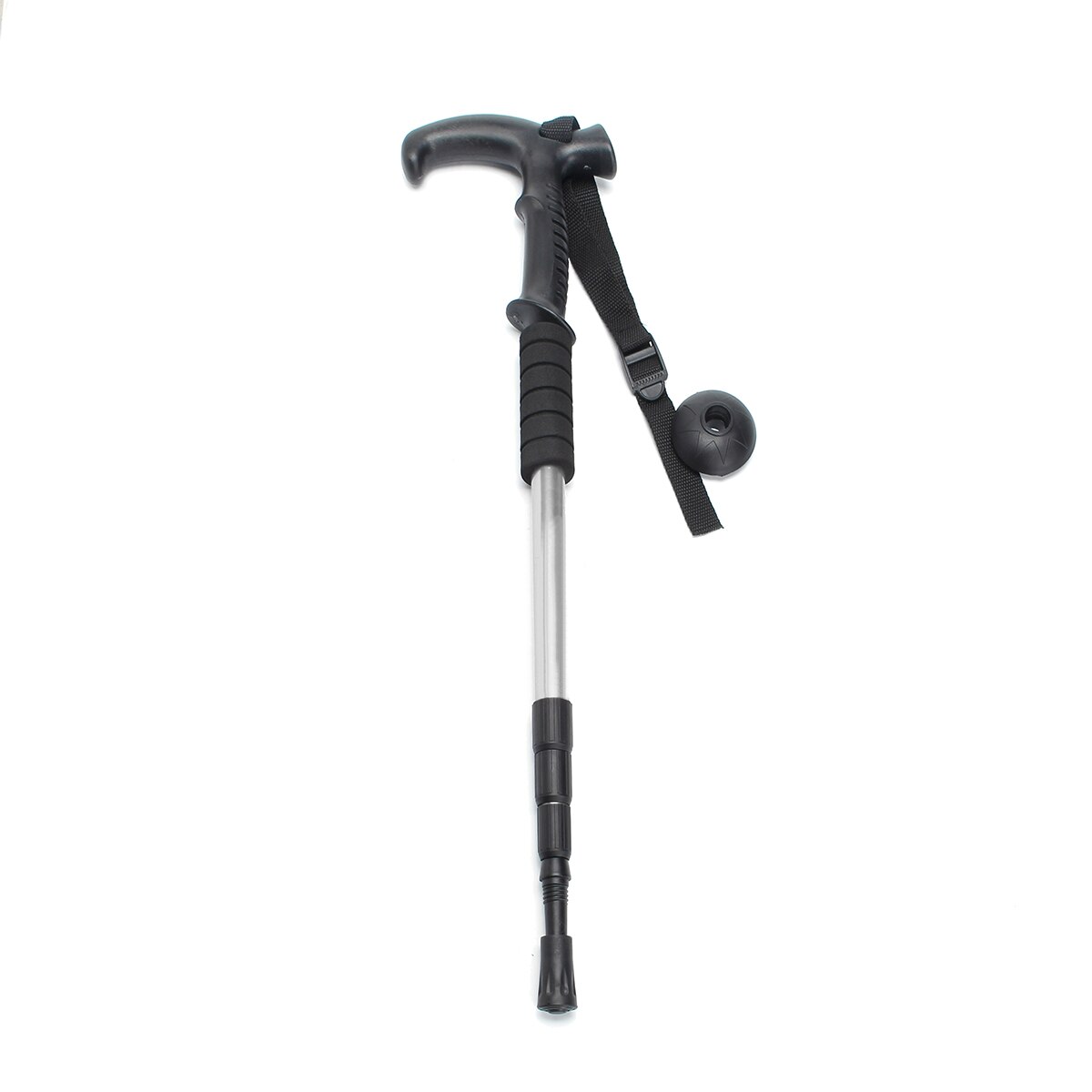 T-handle Walking Stick Telescopic Baton Hiking Trekking Poles Folding Cane Crutches Old Man Non Slip Rubber Cane: Silver