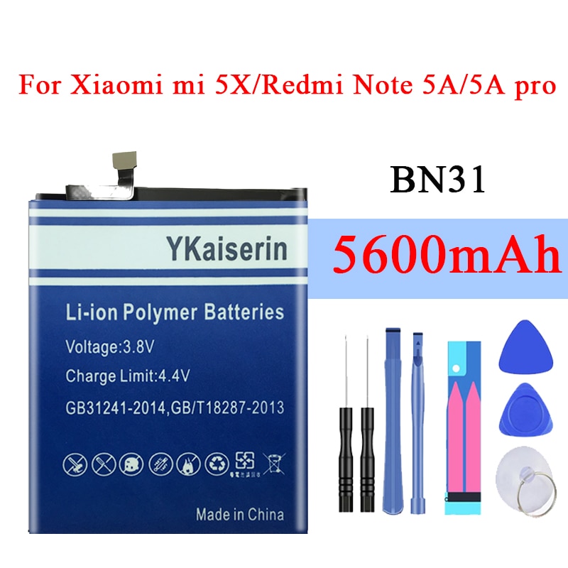 BN31 YKaiserin For Xiao Mi Phone Battery BN31 For Xiaomi Mi 5X Mi5X Redmi Note 5A / Pro Mi A1 Redmi Y1 Lite S2 5600mAh Batteries