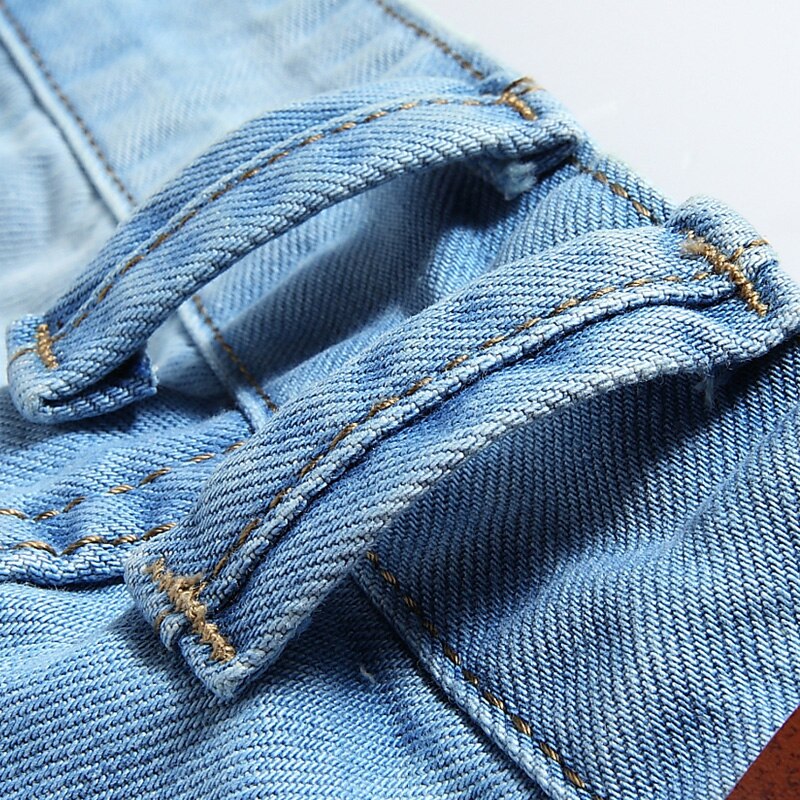 Summer Casual Light Blue Short Jeans Short Pants Size 42 No Belt Large Size Men Holes Denim Shorts Male Short Jeans