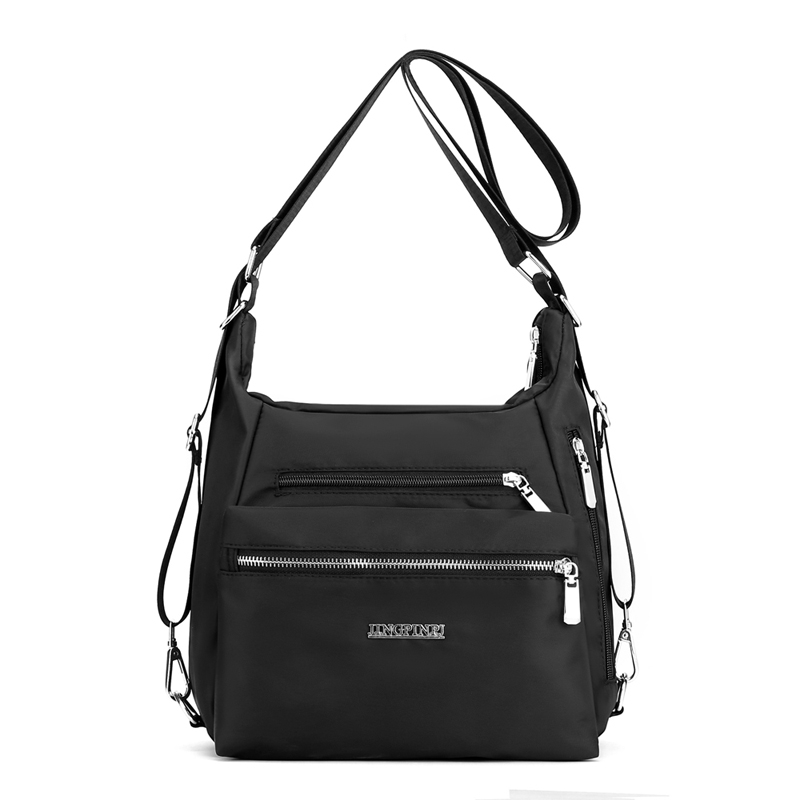 Frau Schulter Tasche Nylon Wasserdichte Multi-tasche Umhängetasche Solide Reißverschluss Multifunktionale Reise Handtasche Geldbörsen: Schwarz