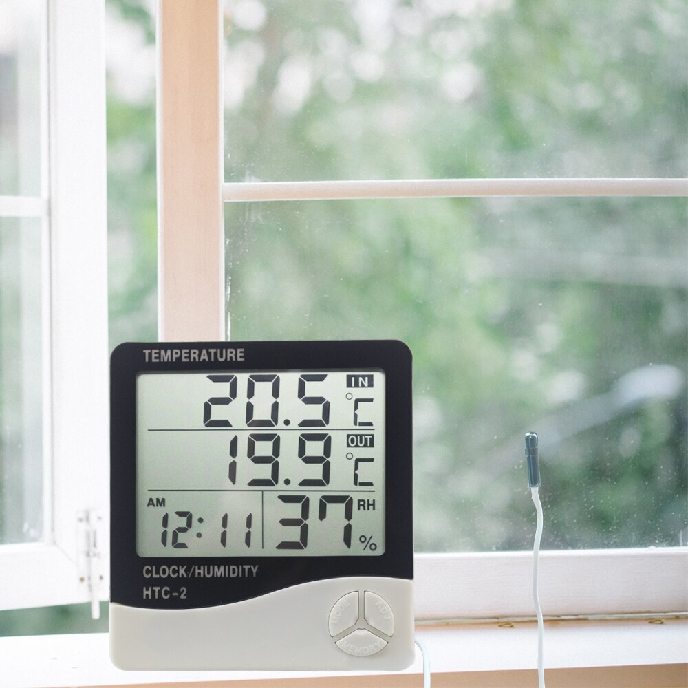 LCD Digital Thermometer Hygrometer Weather Station Home Indoor Outdoor C/F Temperature Humudity Meter With Alarm Clock