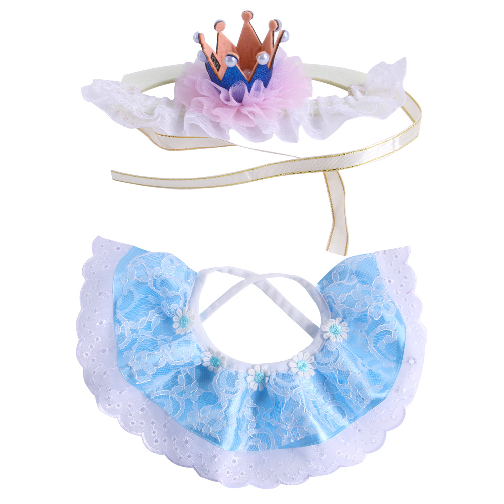 Pet Birthday Acessorio Dress Up The Cat, Pet Birthday Costume gatti o cani Crown Hat Lace Saliva Set di asciugamani, bavaglino compleanno per animali domestici