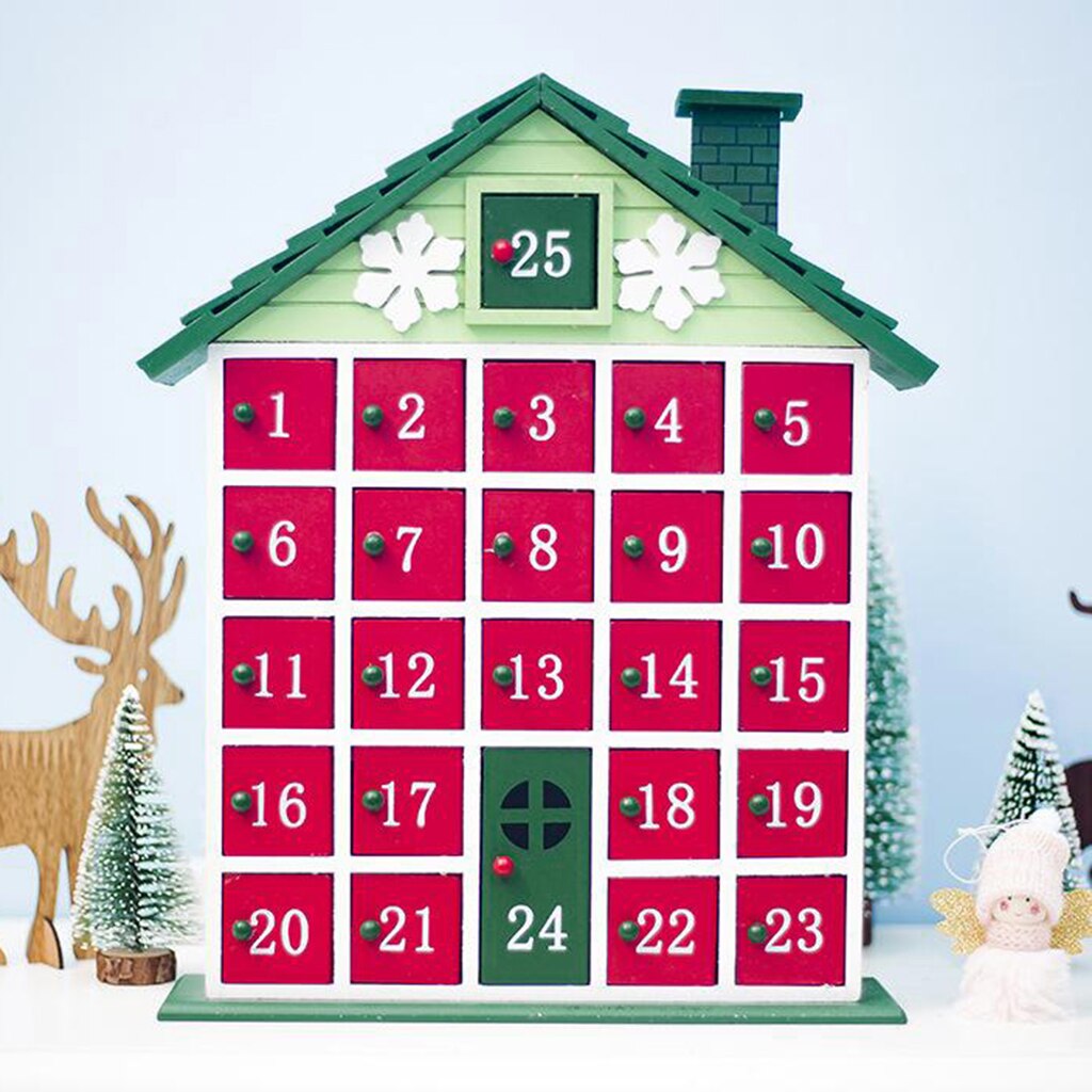 Wooden House Christmas Advent Calendar with 25 Storage Drawers Christmas Calendar for Decoration