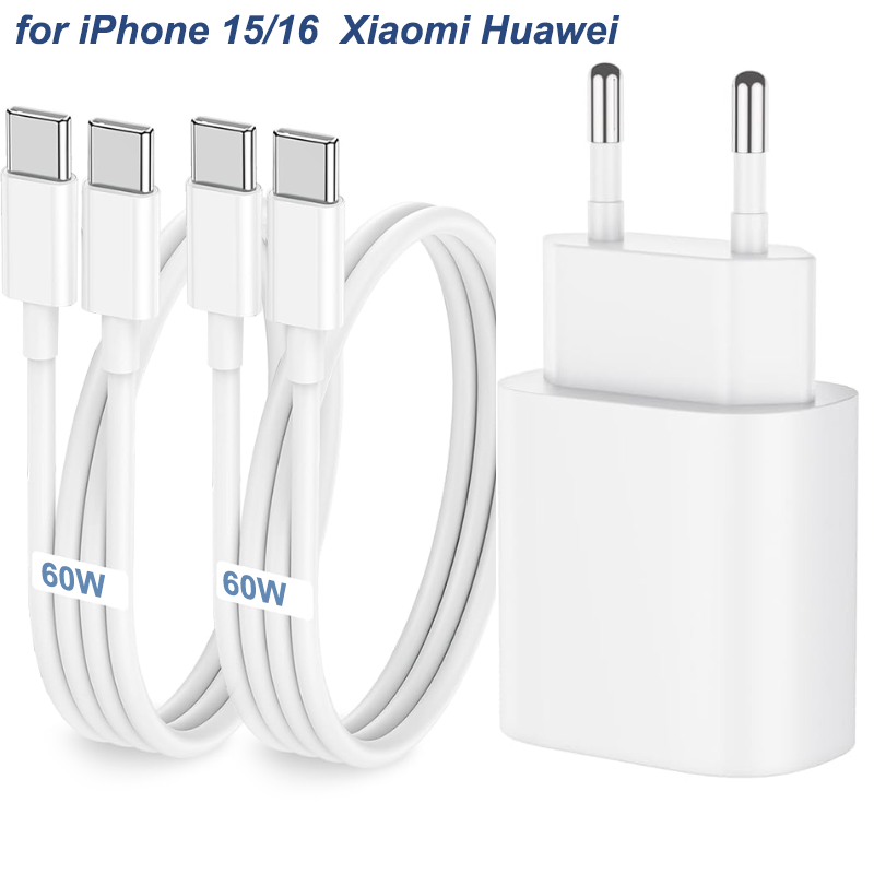 PD 35W tipo C Cable de cargador rápido para iPhone 16 15 14 13 Pro Max adaptador de cargador para iPad cargadores de pared con enchufe de la UE 1m 2m: Blanco / BR