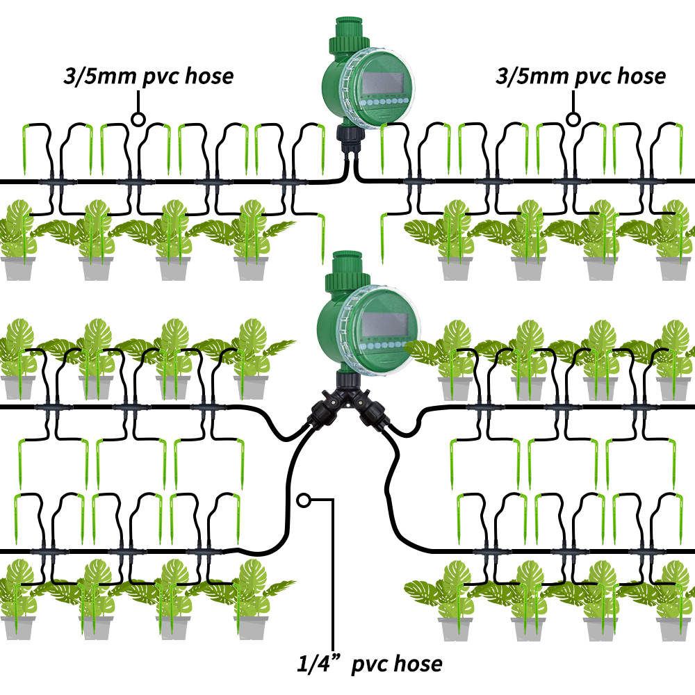 Oasis Garden 4/7mm to 3/5mm Hose Automatic Watering Drip Irrigation System Kit Elbow Emitter Potted Plant Home Bonsai Greenhouse