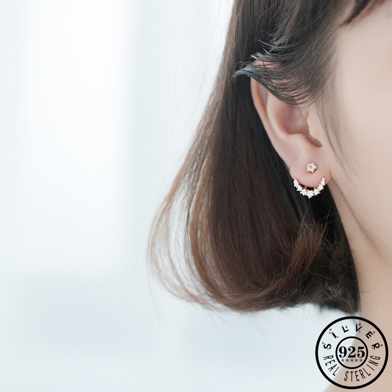 Pendientes plateados de Plata de Ley 925 con forma de estrella de Color rosa dorado chaquetas de lujo Zirconia cúbica pendientes de joyería para mujeres