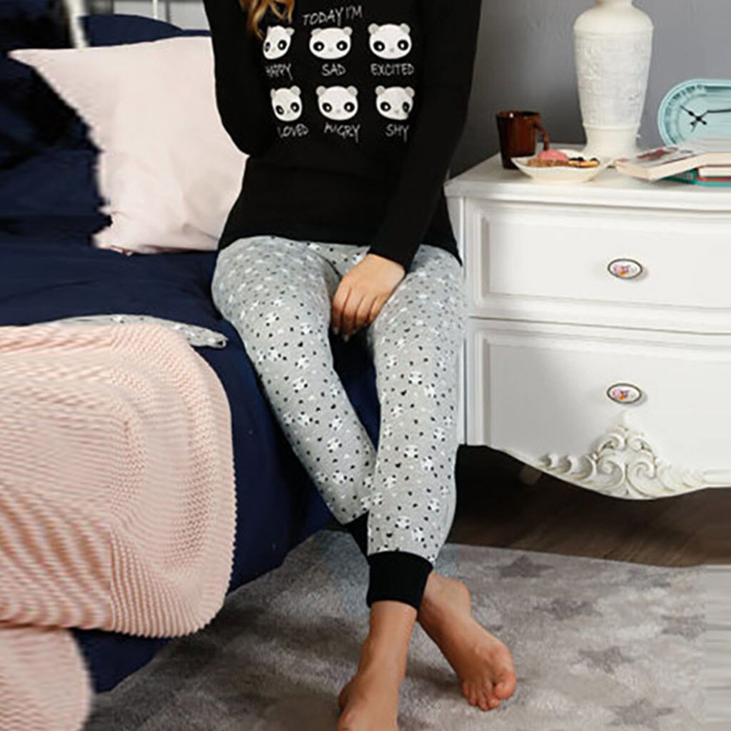 Ladies Printed Panda Love Homewear Casual and Comfortable Air Conditioning Warm Elastic Waist Pants Pajamas пижама женская 40*