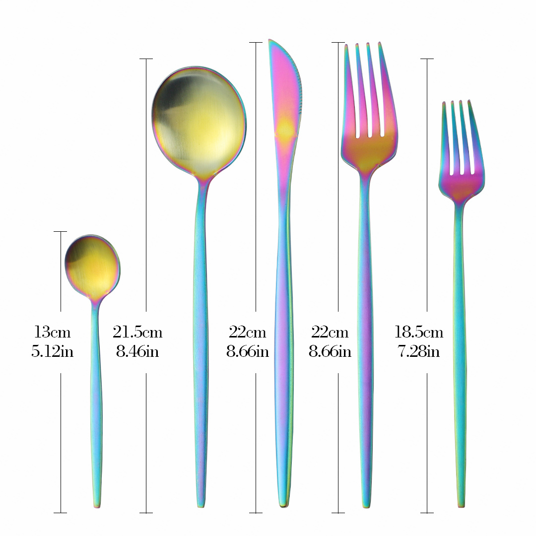 5Pcs Set Frosted Black Silver Combination Dinnerware Sets Stainless Steel Forks Knives Spoons Tableware Set Cutlery: matte rainbow