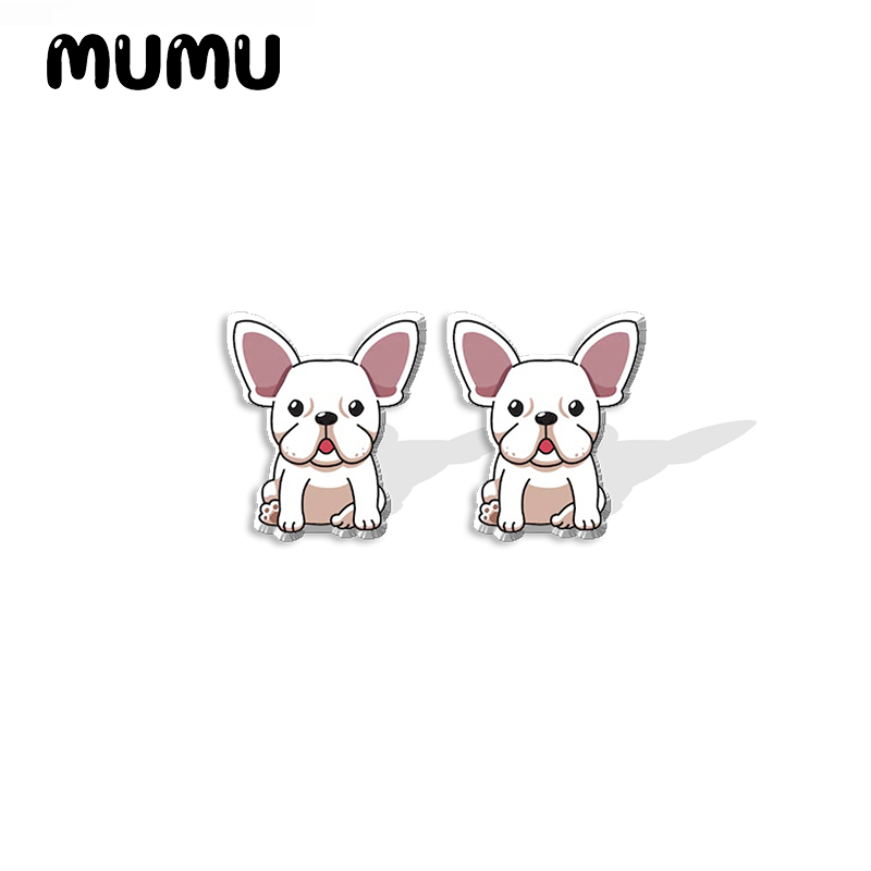 2022 nuovo cartone animato bulldog francese acrilico orecchino a bottone orecchini canna adorabile resina epossidica gioielli regali amico: colore Oro puro