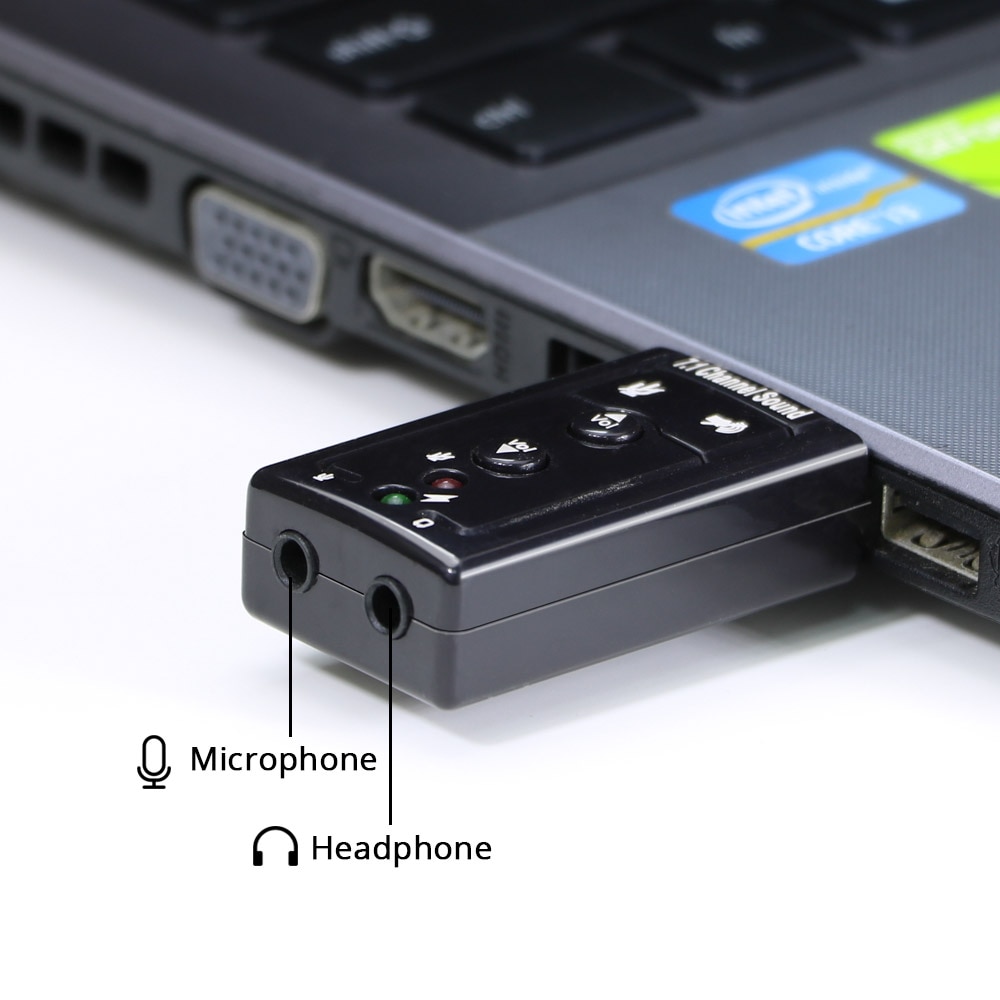Mini External USB 2.0 FullSpeed Sound Card 7.1 Channel 3D Audio Adapter Converter + 3.5mm Earphone MIC Interface for PC Computes