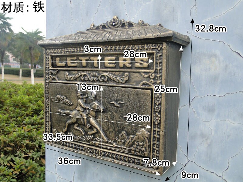 Retro Vintage European Wall Mount Locking Mailbox Cast Iron Aluminum Letter Box