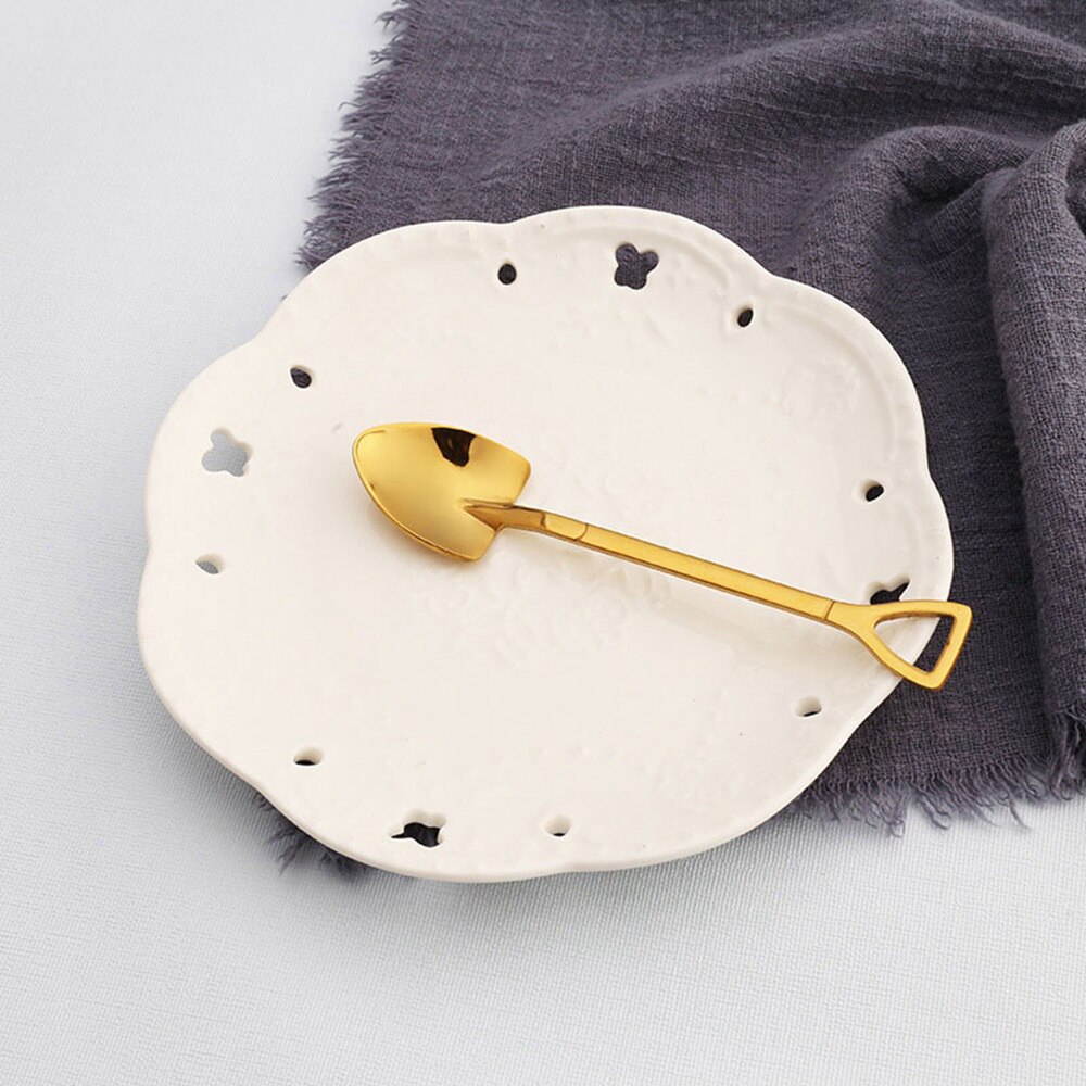 Kitchen Stainless Steel Dessert Shovel Spoon and Fork Picnic Travel Cute Ice Cream Spoon Fruit Fork Set: Spoon(gold )