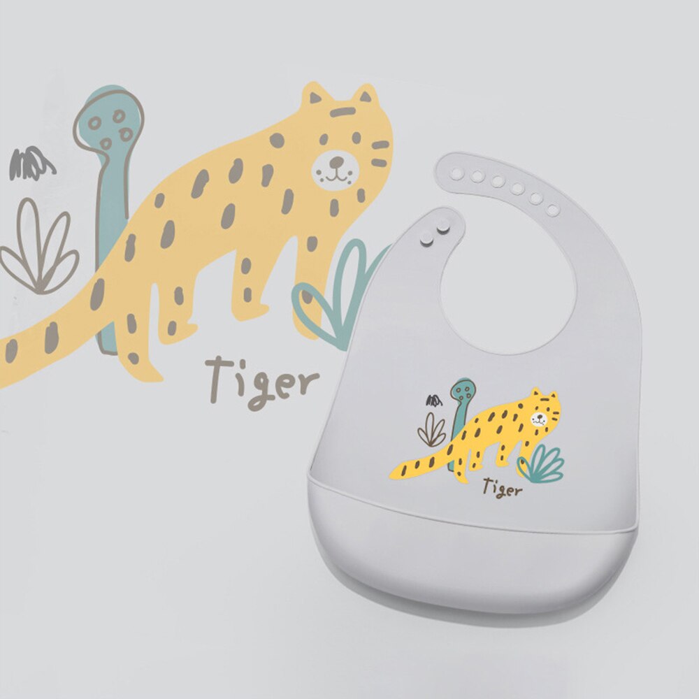 Cute Baby Bibs Waterproof Soft Silicone Cartoon Print Baby Feeding Stuff Dinosaur Kids Girl Boy Adjustable Children Bib: tiger