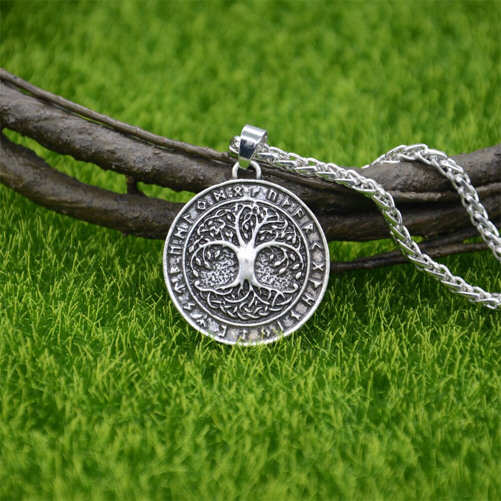 Nostalgie Boom Van Leven Amulet Norse Runic Runen Talisman Viking Sieraden Ketting Gothic Accessoires: Metal Chain Silver