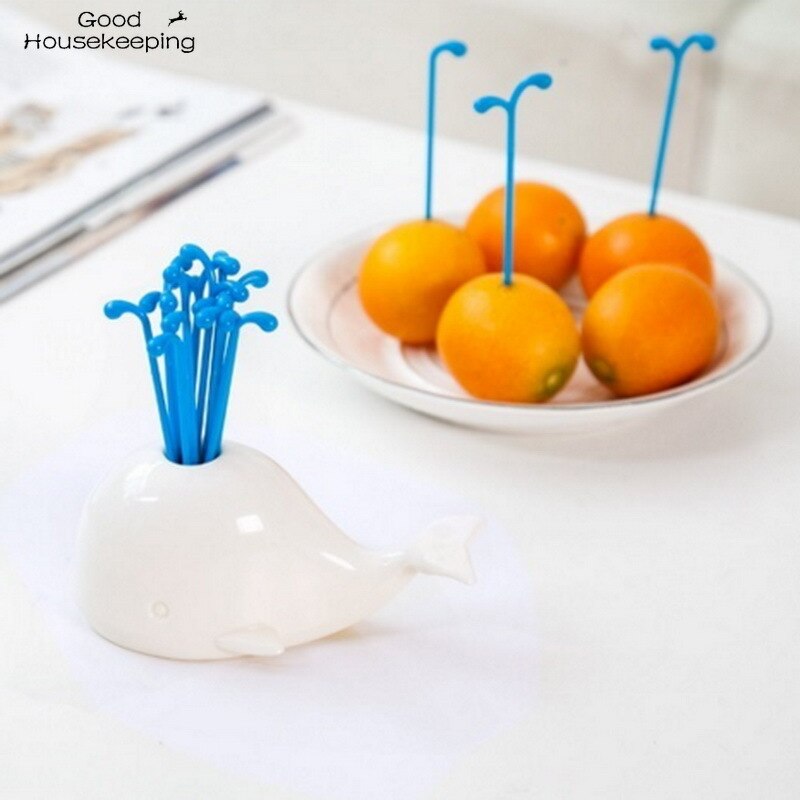 1 Juego de ballena blanca bonita Beluga, accesorios de cocina, herramientas de dispositivos para verdura, frutas de cocina, para decoración del hogar, fiestas, vestíbulo, juego de tenedor de fruta