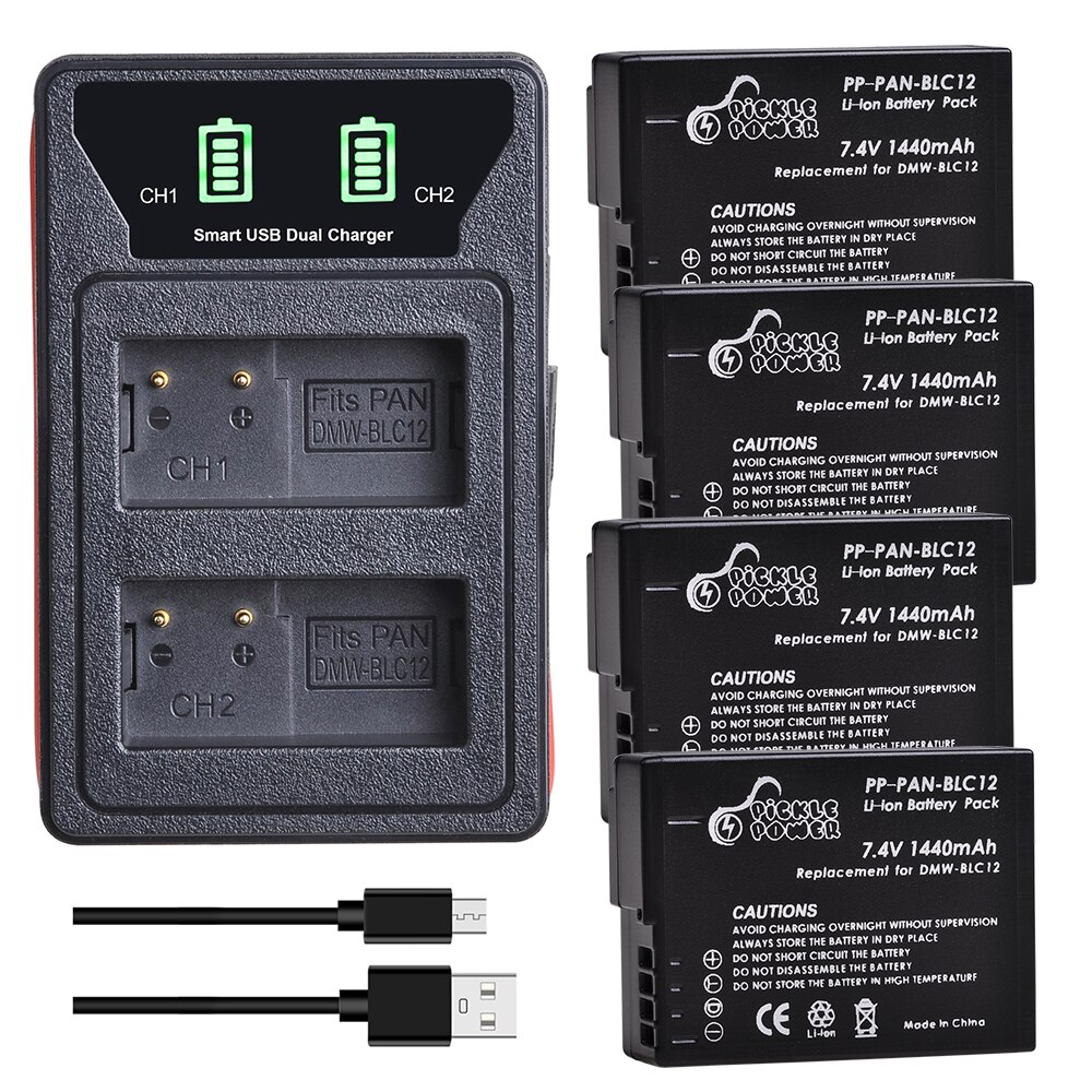 DMW-BLC12 DMW-BLC12E BLC12 Batterij + Led Ingebouwde Usb Dual Charger Voor Panasonic Lumix FZ1000 FZ200 FZ300 G5 G6 g7 GH2 GX8: 4 battery 1 charger