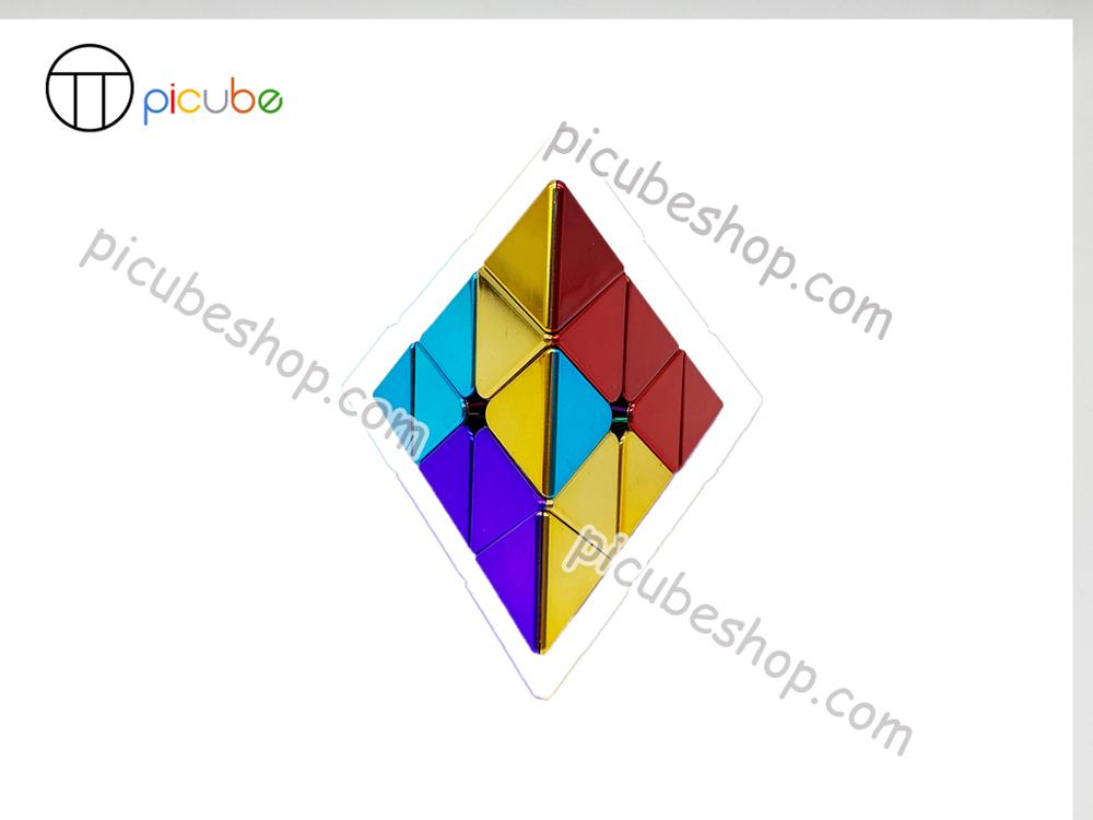 [Picube]MeiLong Pyramide Würfel Rätsel Metall Farbe Würfel 2x2 Goldene/Silber/Blau/verrotten/grün/Lila: vier Farbe