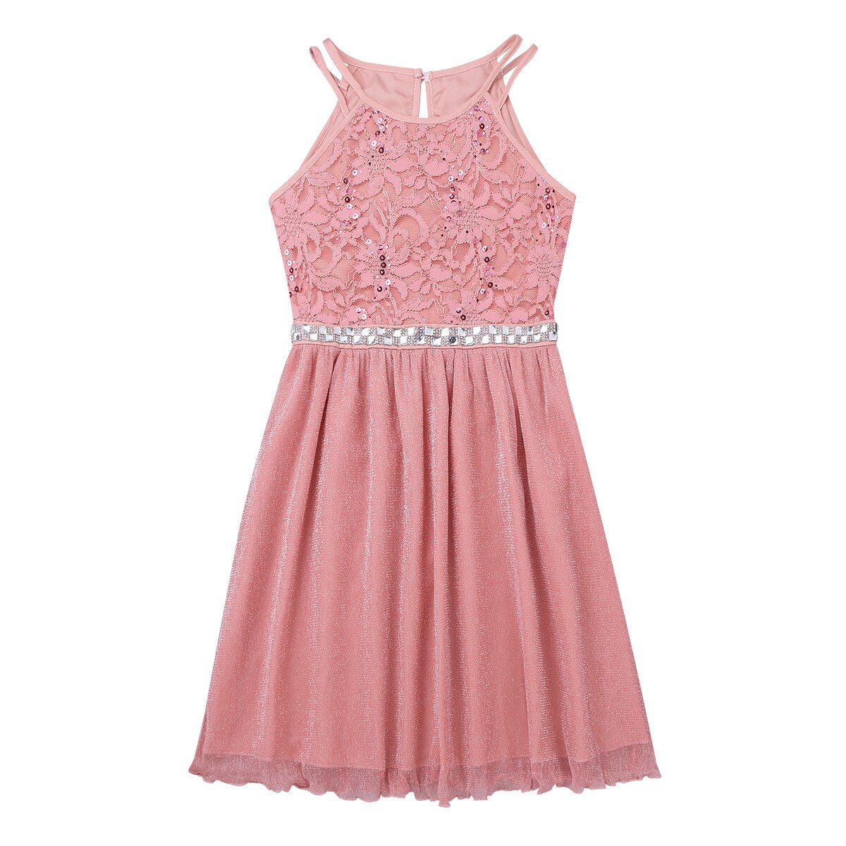 IEFiEL Nette Blume Mädchen Kleid Ärmellose Pailletten Floral Spitze Glänzenden Kleid Kinder Kinder Erste Kommunion Partei Sommer Kleider