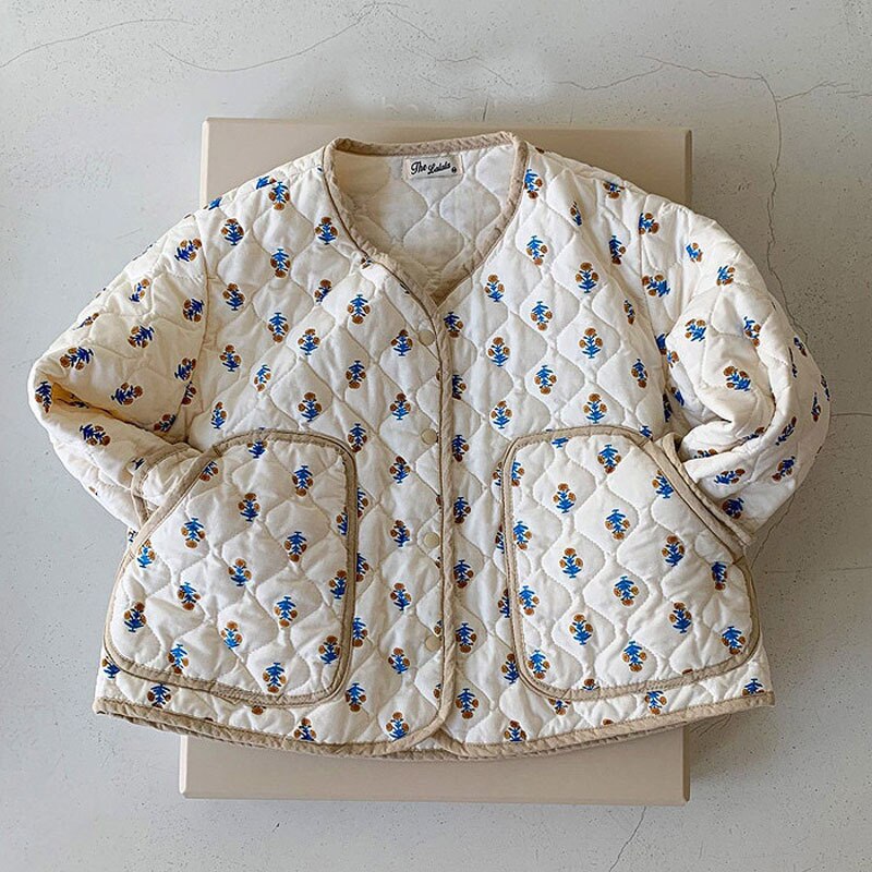 2021 outono nova menina do bebê colete quente crianças casaco de algodão do vintage moda floral da criança colete sem mangas jaqueta para roupas menino