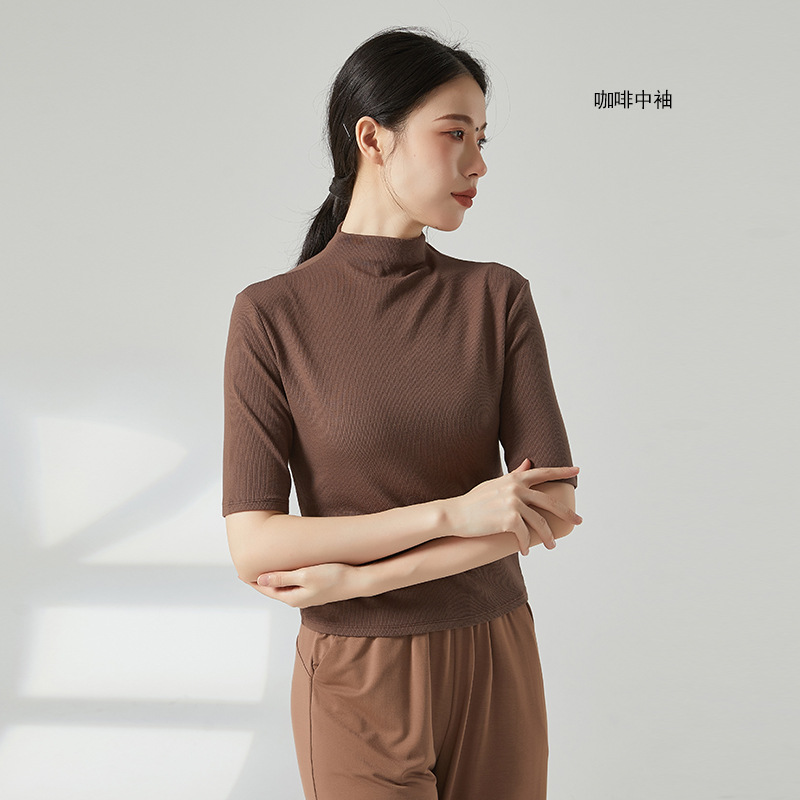Women Modern Dancewear Long Sleeve High Neck Slim Costume Stage Performance Clothing China Practice Clothes Elastic Tops: XL / PURPLE